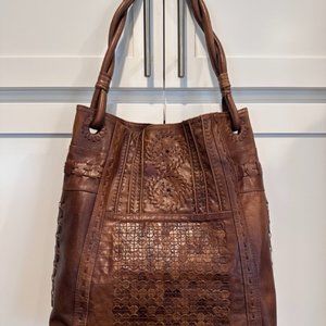 Jack Rogers Brown Leather Boho Handbag with Whipstitch Rondelle
